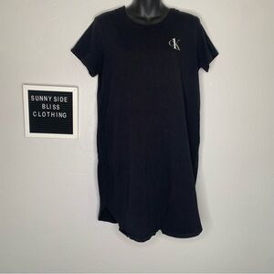 Calvin Klein Black Scoop Neck T-Shirt Midi Dress Logo Size Large